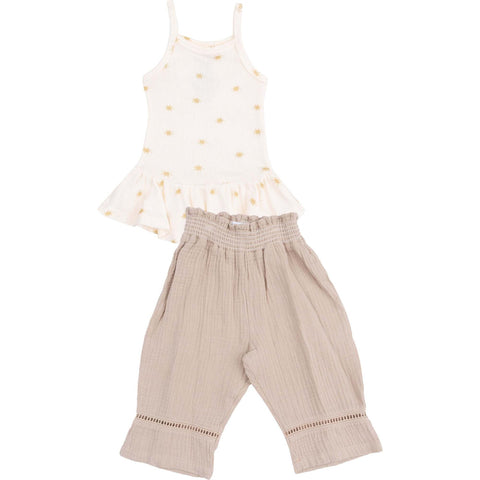 Peplum Tank & Smocked Waist Pants - Simple Suns/Oxford Rib