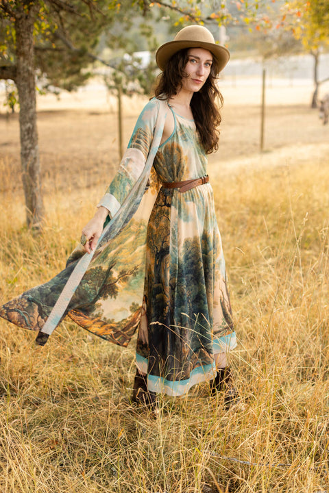 Bohéme Printed Long Maxi Slip Dress - Awakening with Landscape