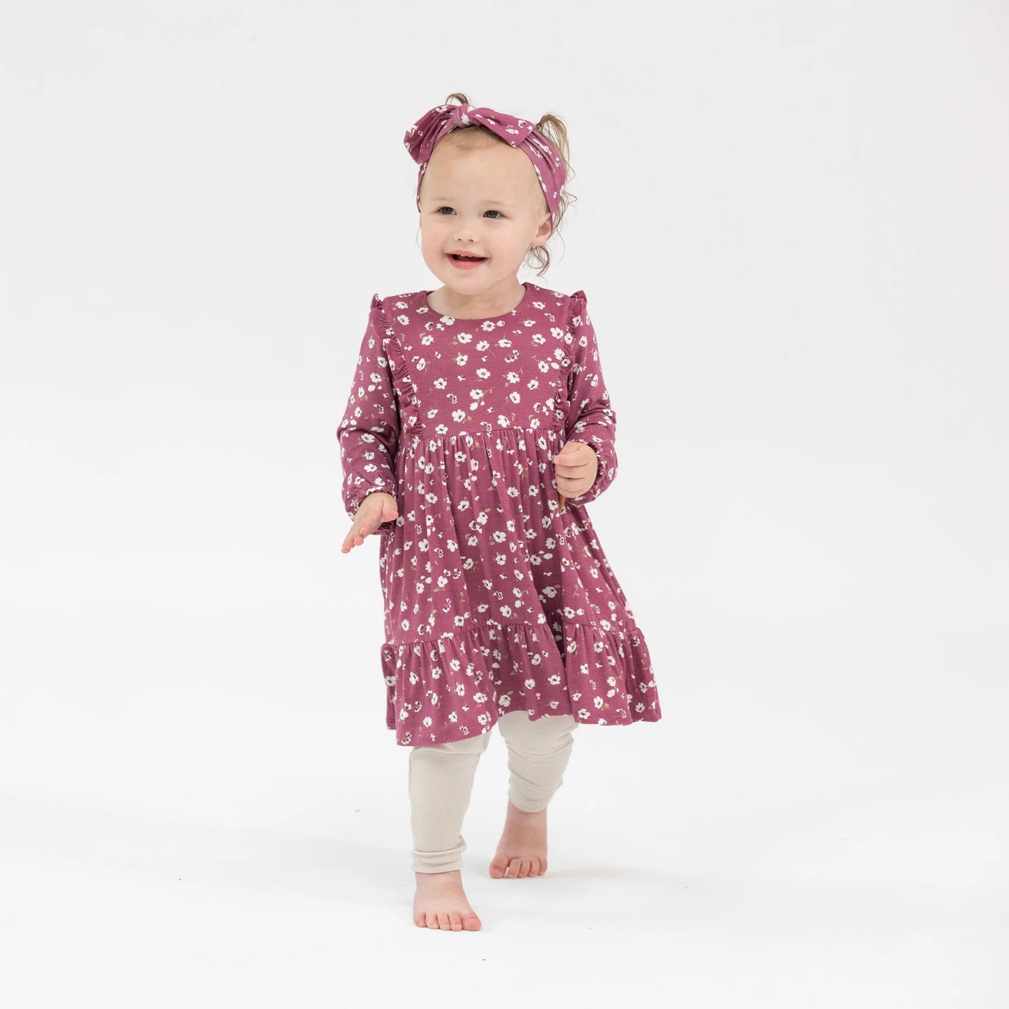 Ruffle Tiered Dress & Leggings - Plum Floral