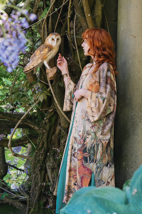 Opera Duster Kimono Robe - Lovelight with Woodland Deer & Swallow
