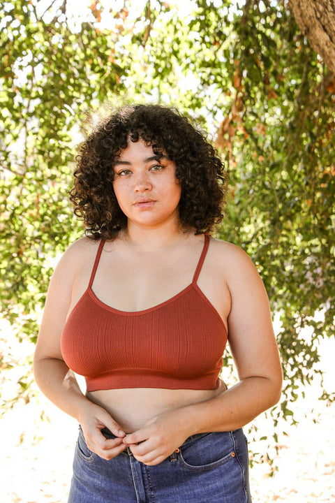 Tattoo Mesh Racerback Bralette (Plus Size) - Rust