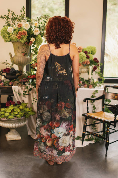 Bohéme Long Maxi Slip Dress - Flight of Fancy with Hummingbirds