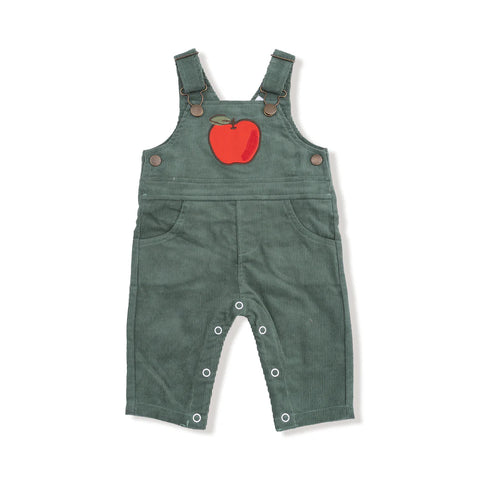 Overalls - Corduroy Dark Ivy with Apple Applique