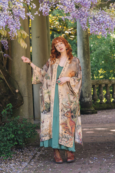 Opera Duster Kimono Robe - Lovelight with Woodland Deer & Swallow