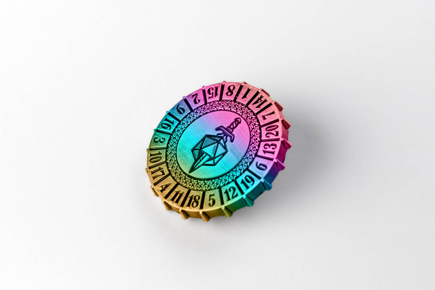 Metallic D20 Spinner: - Torched Rainbow