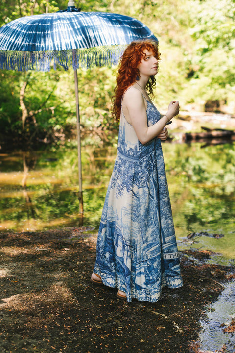 Bohéme Long Maxi Slip Dress - Let the Light In with Delft Print