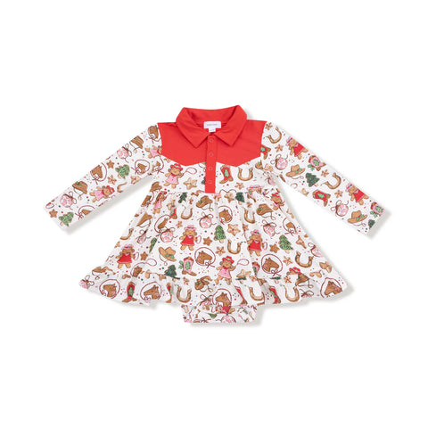 Cowgirl Christmas - Long Sleeve Cowgirl Bodysuit Dress 3-6M Cowgirl Christmas - Long Sleeve Cowgirl Bodysuit Dress 3-6M