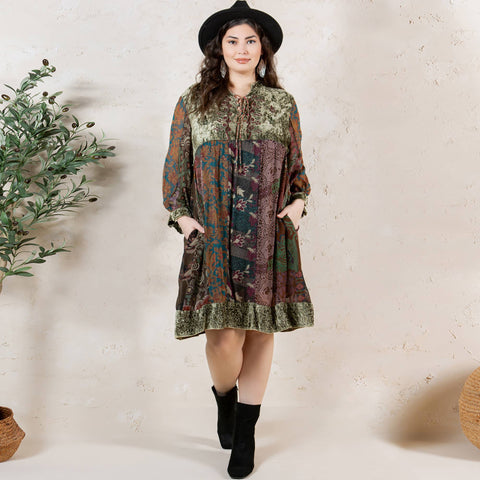 Chic Bohemian Stone-Washed Babydoll Dress - Gravel (Plus Size)