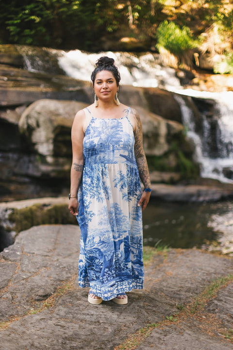 Bohéme Long Maxi Slip Dress - Let the Light In with Delft Print