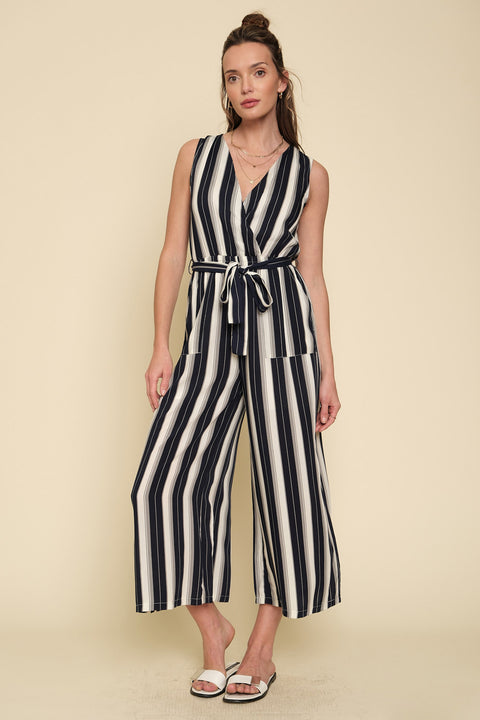 Jumpsuit - Navy Mixed Striped