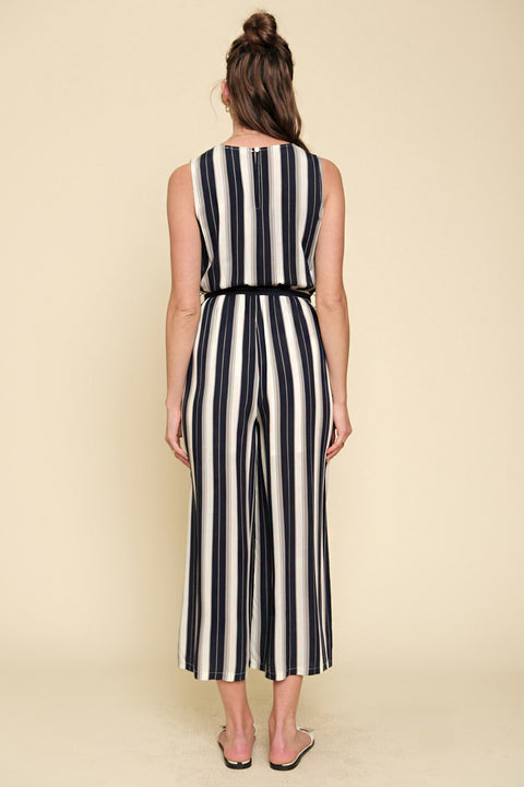 Jumpsuit - Navy Mixed Striped