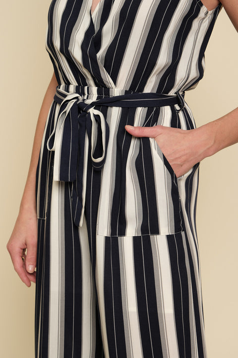Jumpsuit - Navy Mixed Striped