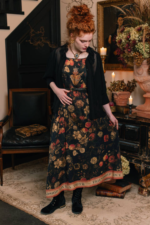 Bohéme Long Maxi Slip Dress - Heart of Gold with Sacred Heart