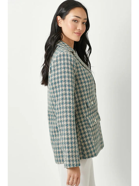 Coat - Houndstooth Double Breasted Blue Mix