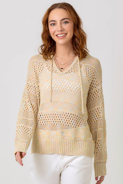 Sweater - Crochet Knit Hoodie: Almond Mix