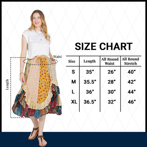 Mid-Length Skirt - Bohemian with Rayon Print: Gravel