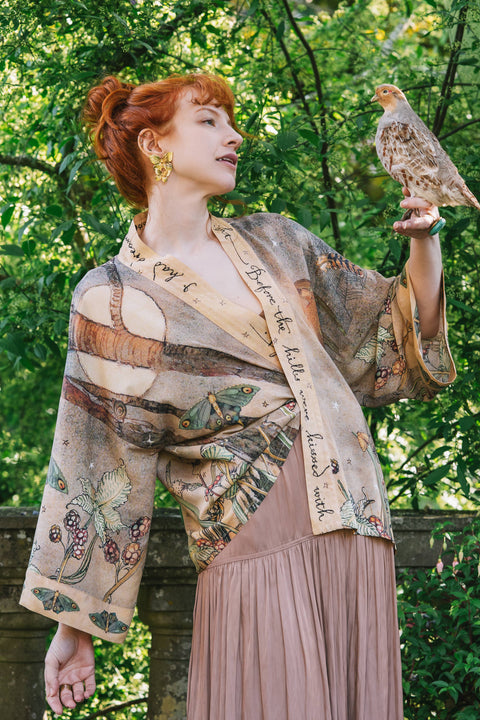 Cropped Kimono - Lovelight Pixie with Woodland Swallow & Stars