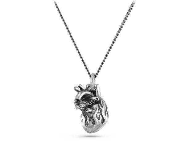 Jewelry - Flaming Anatomical Heart Necklace (Silver)