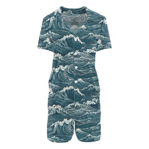 Women's Collared Pajama Set (Short Sleeve) - Oceanic