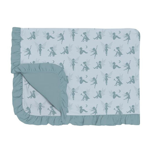 Toddler Blanket with Ruffles - Illusion Blue Forest Fairies