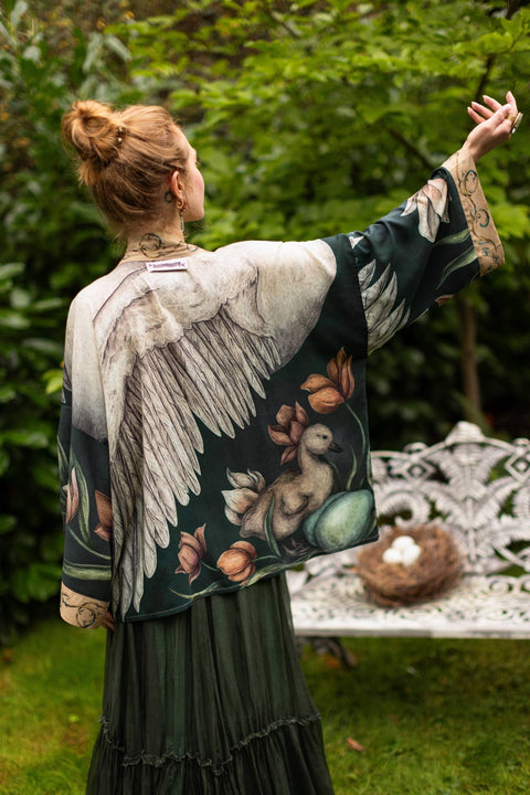 Pixie Crop Kimono - Under My Wing Swan & feathers