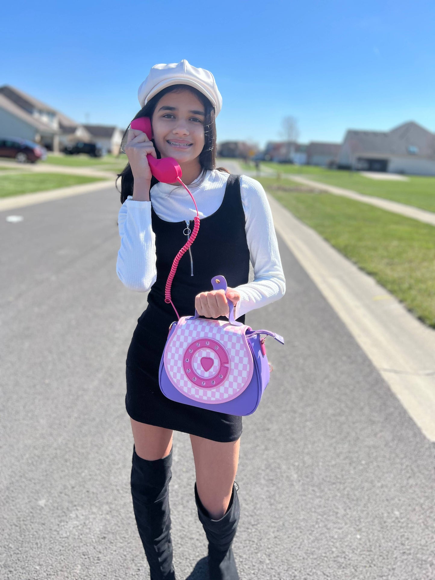 Handbag - Ring Ring Phone (Pastel Checkerboard)