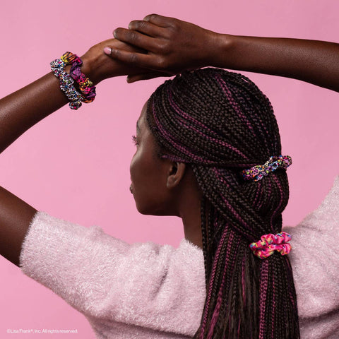 Ruched Satin Scrunchies - Lisa Frank x Kitsch  Rainbow Leopard