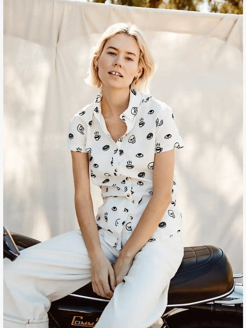 Casual Button Down Shirt - Morning Glory Coffee (Women's)