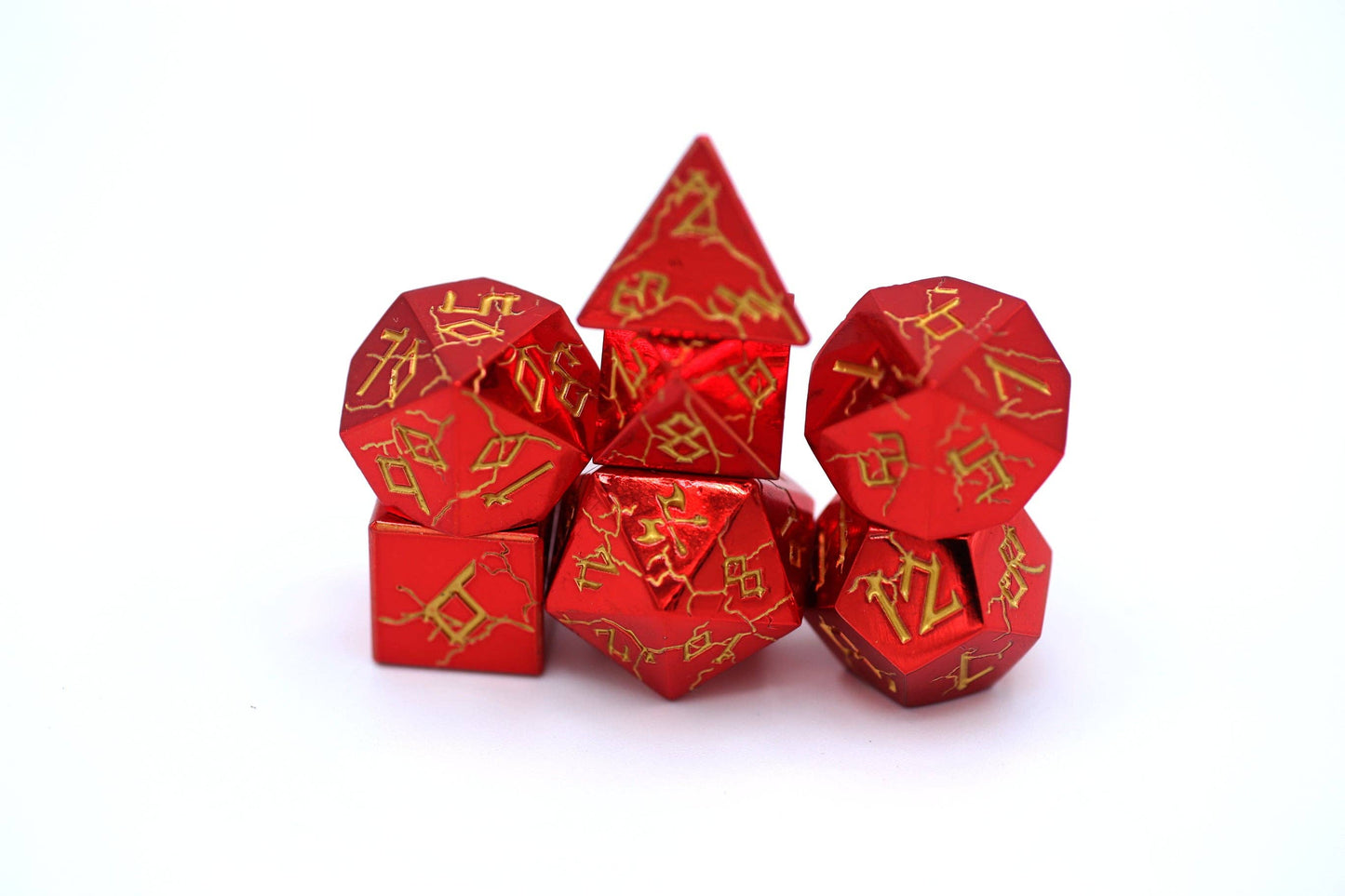 Barbarian Dice Set - Red Chrome with Gold Solid Metal