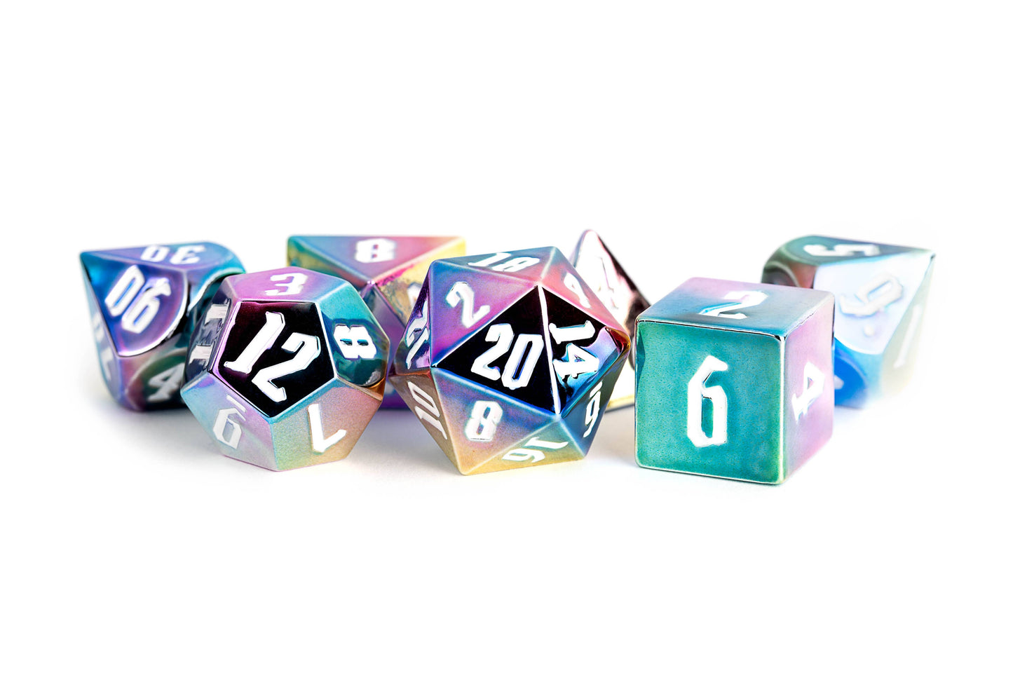 Aluminum Plated Acrylic Poly Dice Set - Rainbow Aegis 16mm