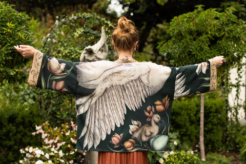 Pixie Crop Kimono - Under My Wing Swan & feathers