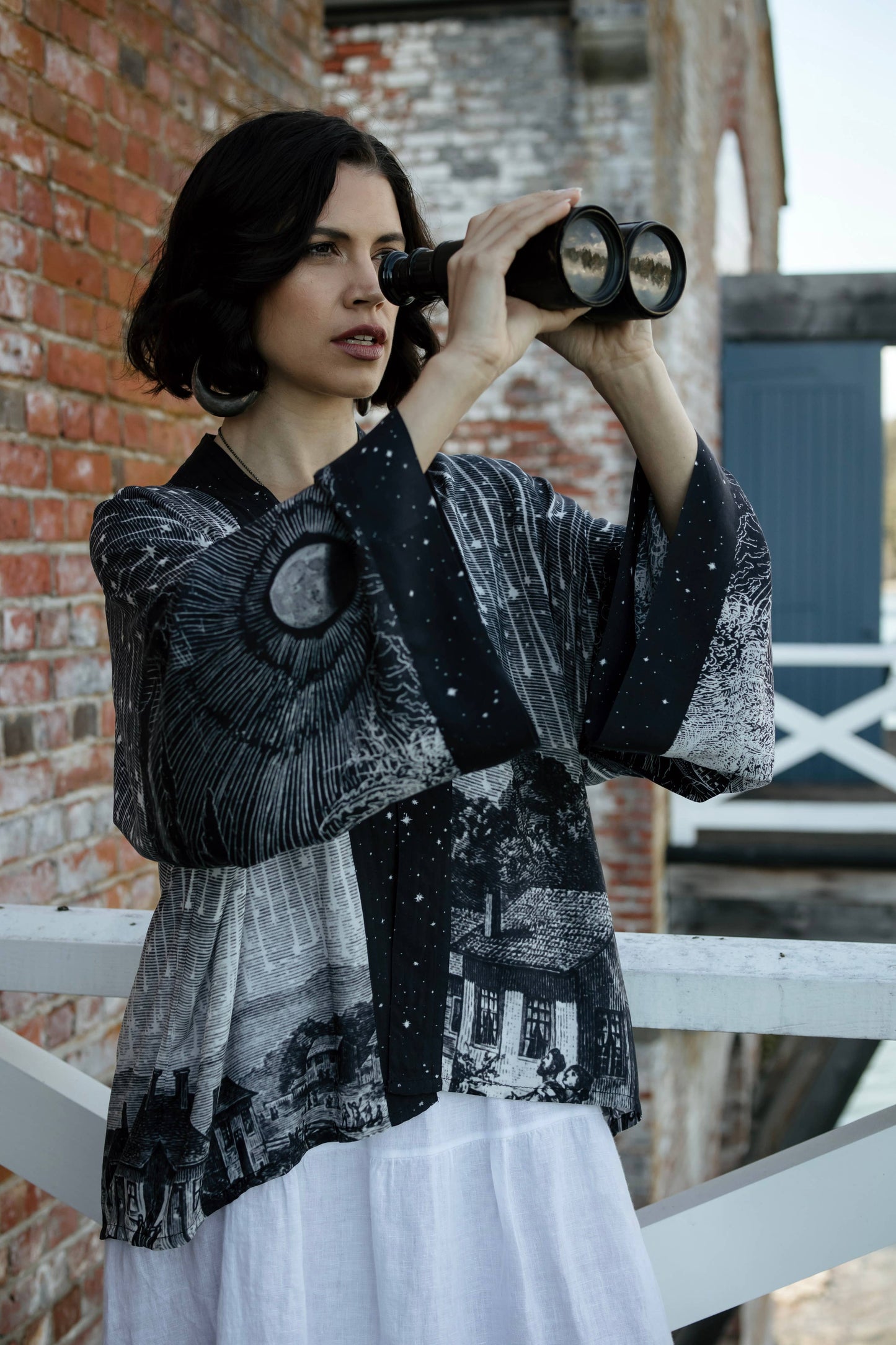 Cropped Bamboo Kimono Cardigan - Stargazer with Falling Stars