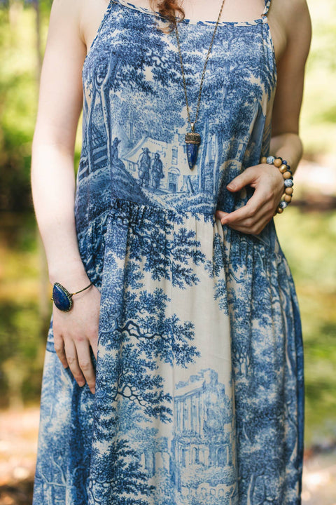 Bohéme Long Maxi Slip Dress - Let the Light In with Delft Print