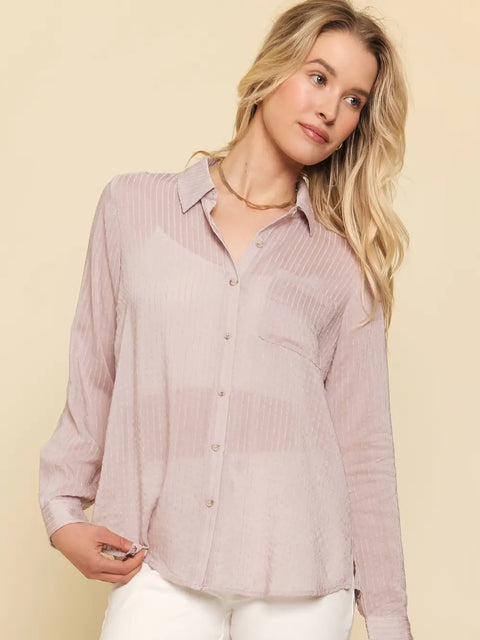 Shirt - Textured Button Down Dusty Lavender