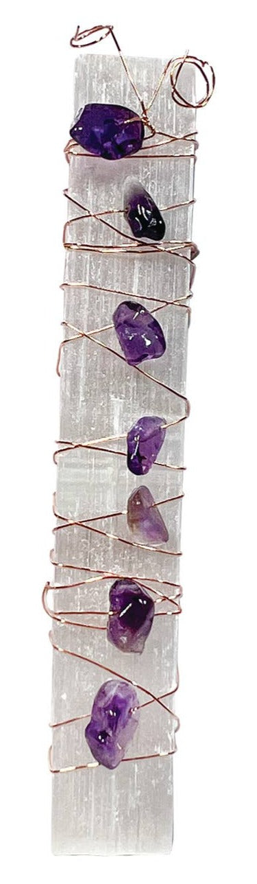 Selenite Wand - Copper + Amethyst Wrapped