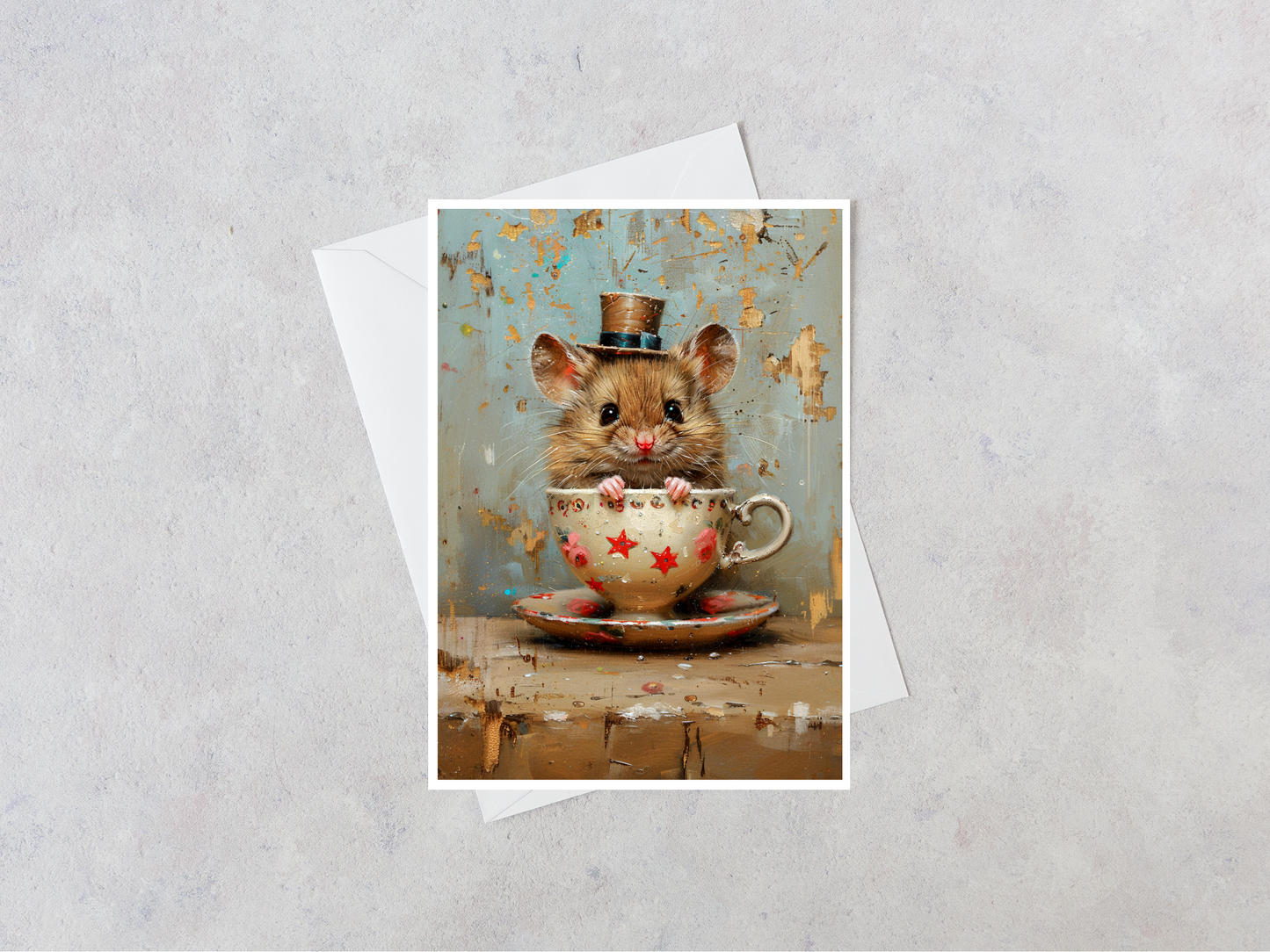 Greeting Card - Mouse in Star Vintage Cup and Saucer