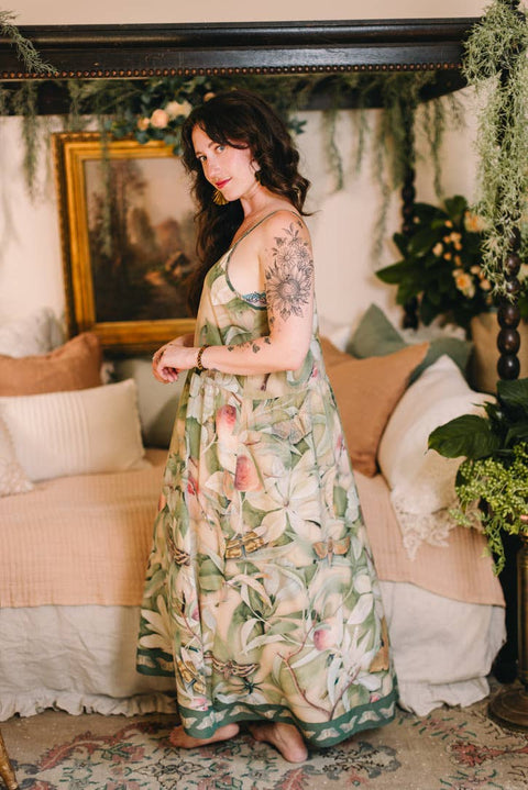 Bohéme Long Maxi Slip Dress - Fleur De Soleil with Florals