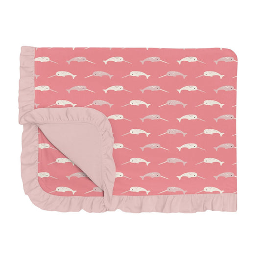 Toddler Blanket with Ruffles - Strawberry Narwhal