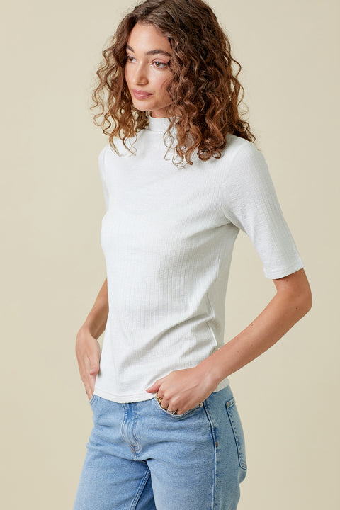 Top - Shiny Mock Neck Pearl