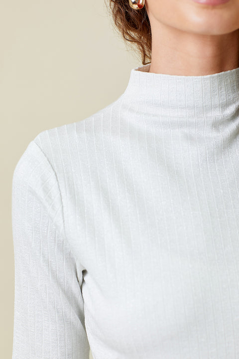 Top - Shiny Mock Neck Pearl
