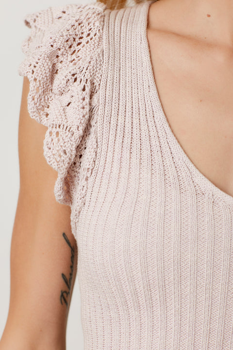 Shacket - Flutter Crochet Sleeve Sweater Rose