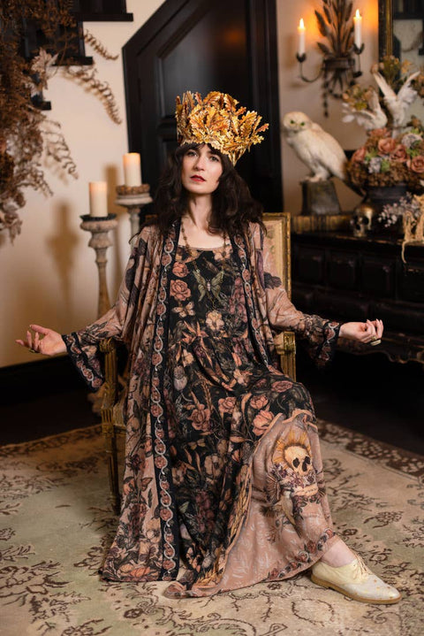 Bohéme Long Maxi Slip Dress - Momento with Starling & Skull