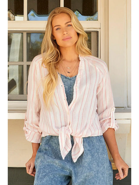 Shirt - Fray Bottom Blush Stripe