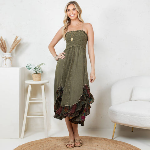 Boho Mid-Length Dress - Sun-Kissed Patchwork Gravel