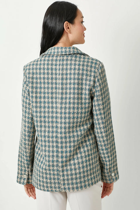 Coat - Houndstooth Double Breasted Blue Mix