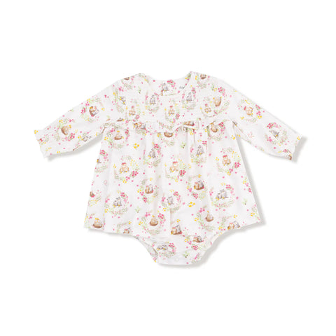 Smocked Ruffle Bubble with Skirt - Floral Owl Families