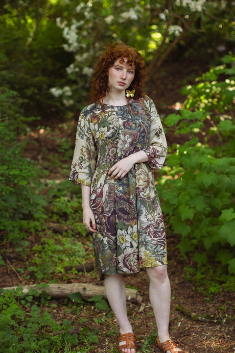 Artist Dress Tunic w/ Pockets - Love Grows Wild Bees & Floral