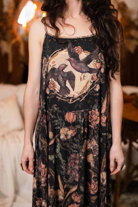 Bohéme Long Maxi Slip Dress - Momento with Starling & Skull
