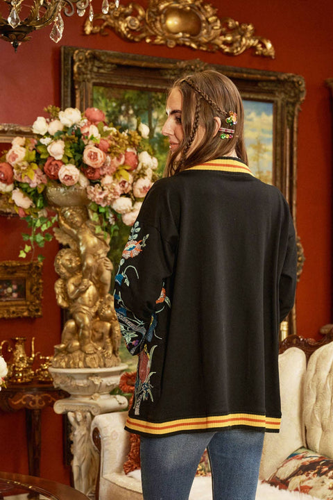 French Terry Cardigan - Hermione Night Floral Embroidery