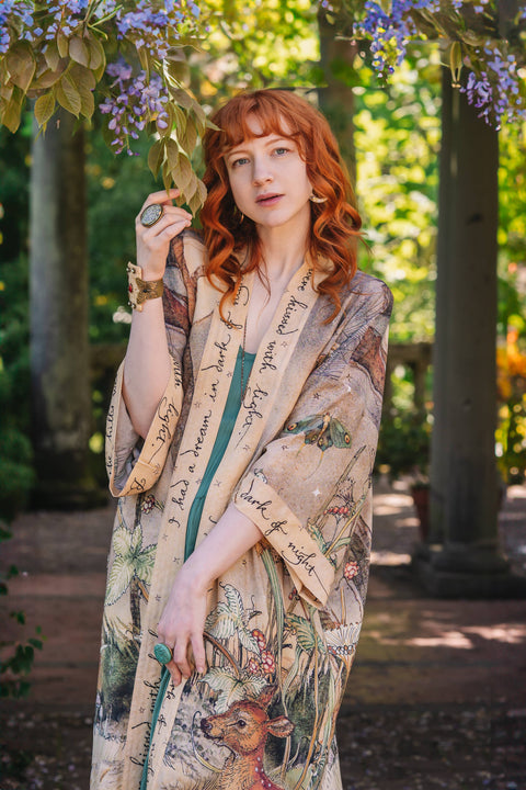 Opera Duster Kimono Robe - Lovelight with Woodland Deer & Swallow